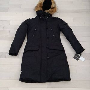 S13 Women's Alaska Faux-Fur-Trim Hooded Down Parka Jacket Black Small